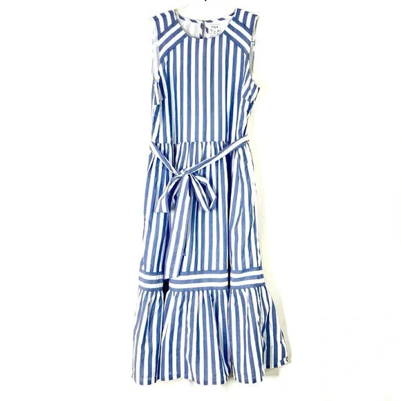 J. Crew Factory | Dresses | J Crew Factory Striped Blue White Midi Dress  Summer Sleeveless Pockets Nwt | Poshmark